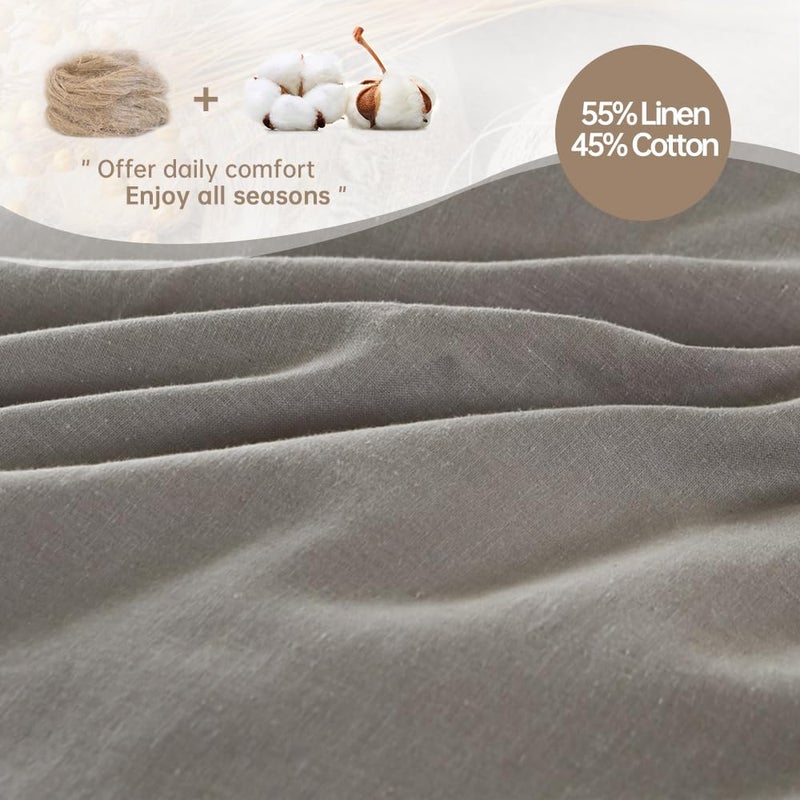 Simple&Opulence French Linen Duvet Cover Set 68" x 86"- 2 Pieces (1 Comforter Cover,1 Pillowcase)- Natural Flax Cotton Blend-Solid Color Breathable Farmhouse Bedding-Grey, Twin - Image 2